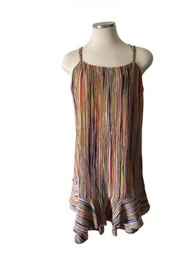 Pinch Multicolor Vertical Stripe Ruffle-Hem Mini Dress